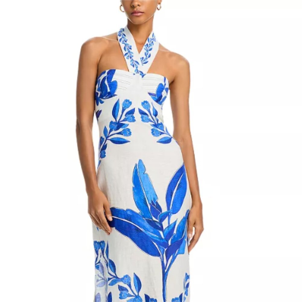 Blue & White Halter Maxi Dress